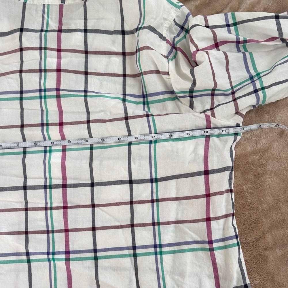 Talbots White Plaid Button-Down Shirt with Teal, Burgundy and Black Stripes - Picture 7 of 10